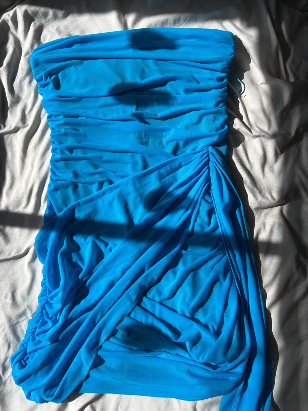 Amanda Uprichard Turquoise Strapless Ruched Mini Dress - Picture 3 of 5